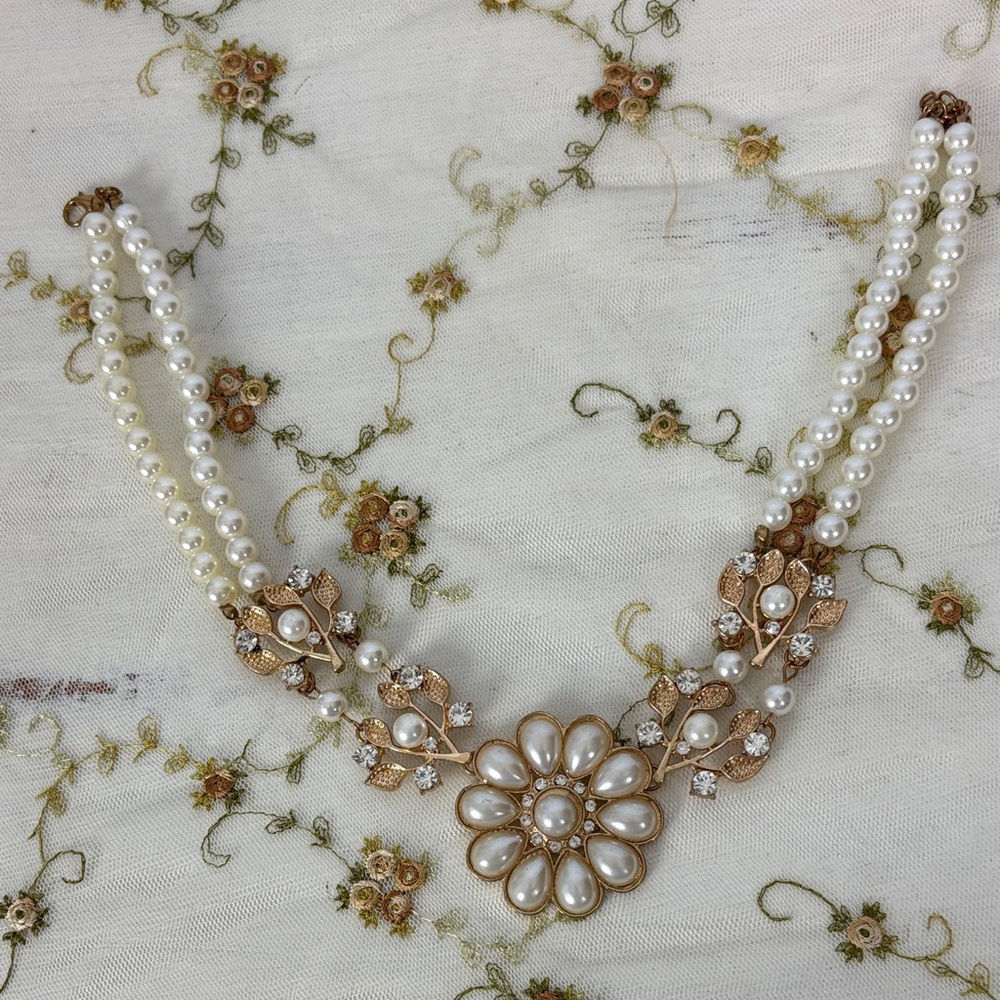 Crystal Pearl Flower Statement Necklace